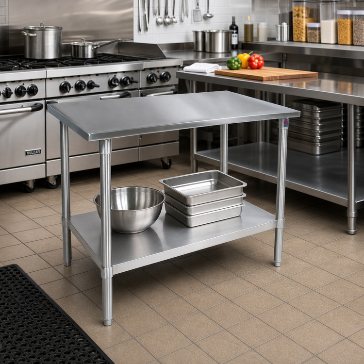 Product image #2 for John Boos Stallion 30" x 30" Stainless Steel Top Work Table with Galvanized Legs and Adjustable Undershelf