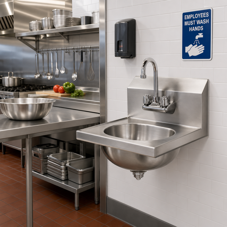 Product image #2 for Traditional Wall-Mount Hand Sink with Splash-Mounted Gooseneck Faucet and Basket Drain