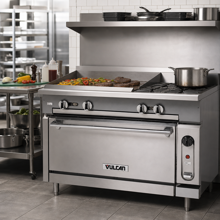 Product image #2 for Vulcan V Series 36-Inch Heavy Duty Gas Range with 2 Open Burners and 18-Inch Thermostatic Griddle, Cabinet Base