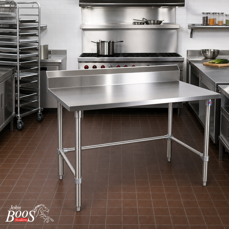 Product image #2 for John Boos Stallion 72-Inch x 24-Inch 16-Gauge 300-Series Stainless Steel Work Table with 5-Inch Backsplash