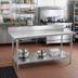 Thumbnail image #2 for Advance Tabco KSS-367 84-Inch x 36-Inch 14-Gauge 304 Stainless Steel Work Table with 5-Inch Backsplash and Adjustable Undershelf