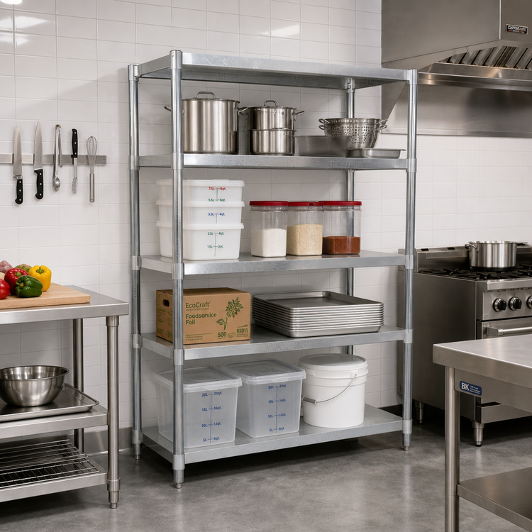 Product image #2 for BK Resources Stainless Steel Dry Storage Shelving Unit, 67"W x 24"D x 72"H, 4 Adjustable Shelves
