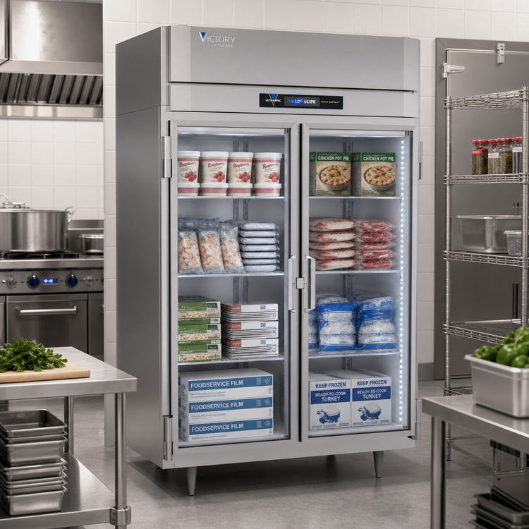 Product image #3 for Victory UltraSpec 2-Section Glass Door Reach-In Freezer, Self-Contained, Top-Mounted