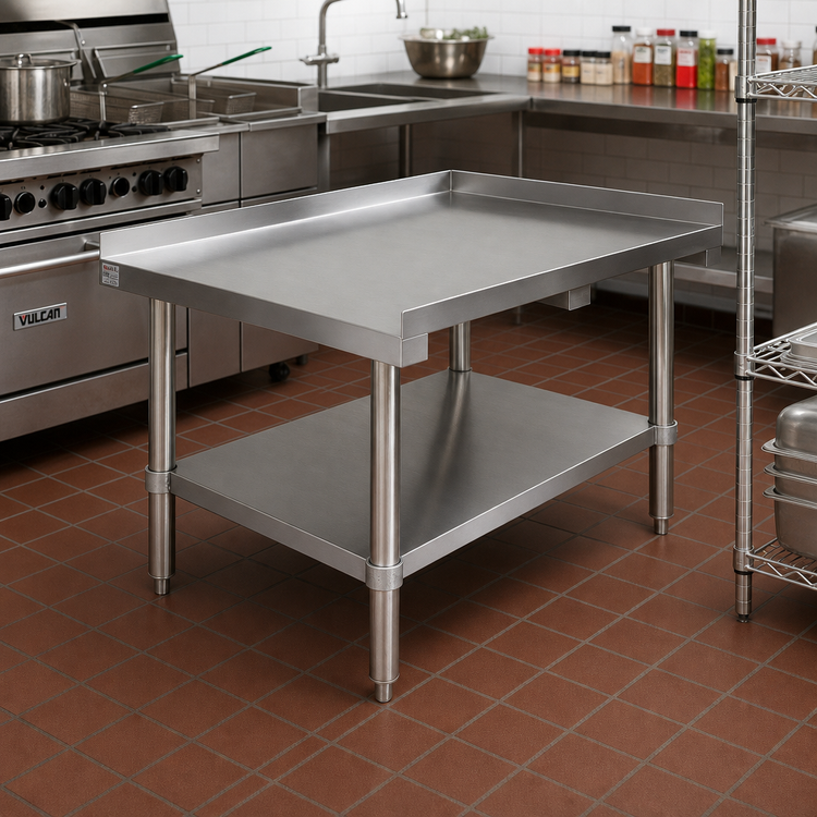 Product image #2 for 60-1/2 Inch Stainless Steel Equipment Stand with Adjustable Undershelf and 2-Inch Up-Turn