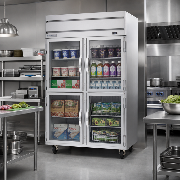 Product image #2 for Beverage Air Horizon Series Top Mount Self-Contained Reach-In Freezer, 46.29 Cu. Ft., Two-Section, 4 Half-Glass Doors
