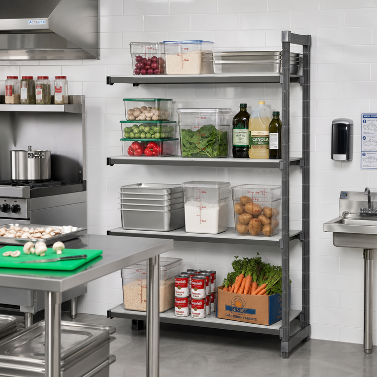 Product image #2 for Cambro Camshelving Basics Plus 4-Tier Solid Polymer Add-On Shelving Unit, 21 x 60 x 72 Inches, Brushed Graphite