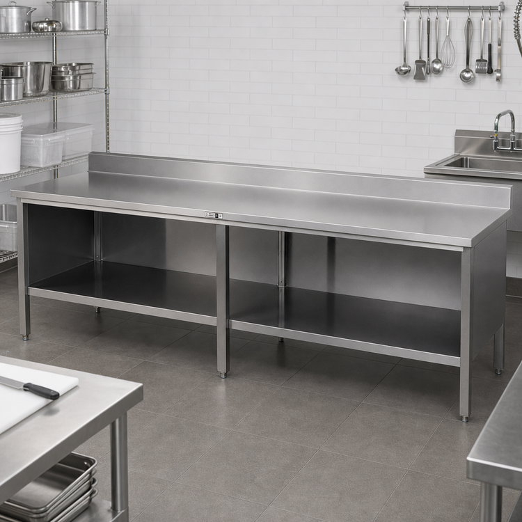 Product image #2 for John Boos Open Front Enclosed Base Work Table with 14-Gauge Stainless Steel Top and 5-Inch Riser, 144 x 30 Inches