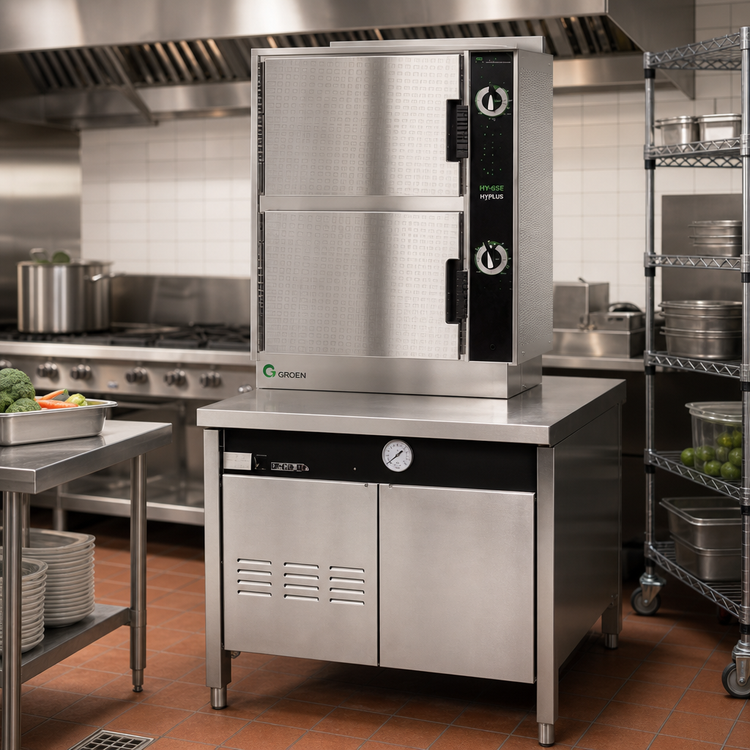 Product image #2 for Groen HyPlus HY-6SE-36 Electric Pressureless Steamer with 2 Compartments and 36-Inch Cabinet Base
