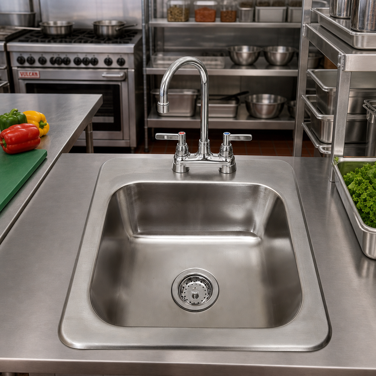 Product image #2 for BK Resources Deep Drawn 1-Compartment 19" x 19" Drop-In Sink with BKD-5G-G Faucet and BKDR-4 Drain