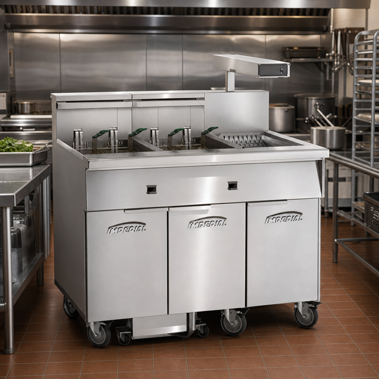 Product image #2 for Commercial Electric Floor Fryer, Two-Tank, 75 lb. Capacity Each, Built-In Filter System