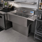 Thumbnail image #3 for BK Resources UBB-18-372TS 3-Compartment Stainless Steel Slim-Line Underbar Sink with Left & Right Drainboards, 72-Inch W
