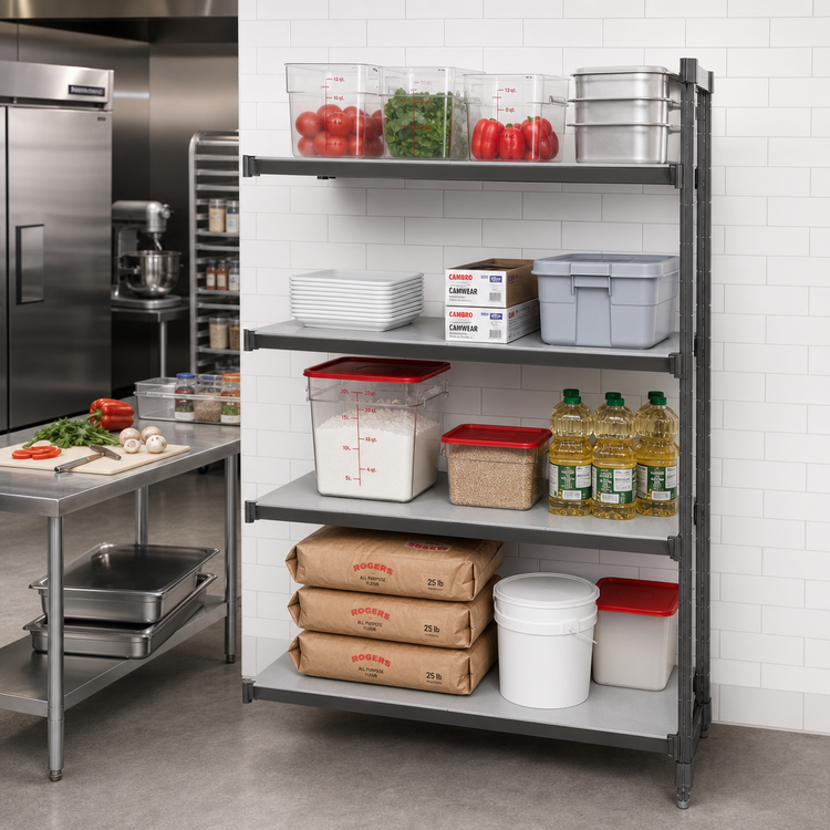 Product image #2 for Cambro Camshelving Basics Plus 4-Tier Solid Polymer Add-On Shelving Unit, 21 x 60 x 84 Inches, Brushed Graphite