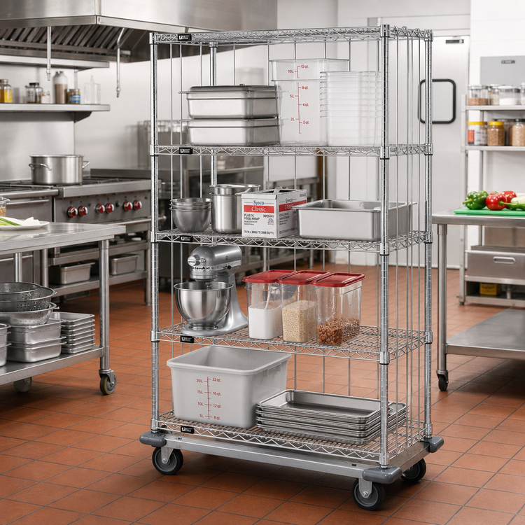 Product image #2 for Quantum Mobile Enclosure Cart with 4 Wire Shelves, 48 x 24 x 81 Inches, Chrome Plated Finish