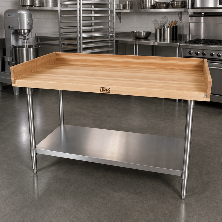 Product image #2 for 60" x 30" Bakers' Table with Hard Maple Top, Stainless Steel Undershelf, and Adjustable Feet