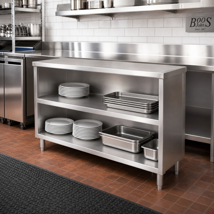Product image #3 for John Boos 48-Inch Open Front Stainless Steel Dish Cabinet with Mid-Shelf