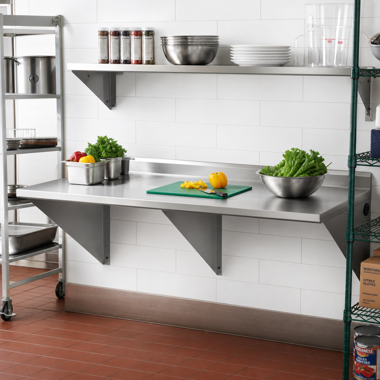Product image #2 for Eagle Group Wall-Mounted Stainless Steel Work Table with Rear Up-Turn, 72 x 30 Inches