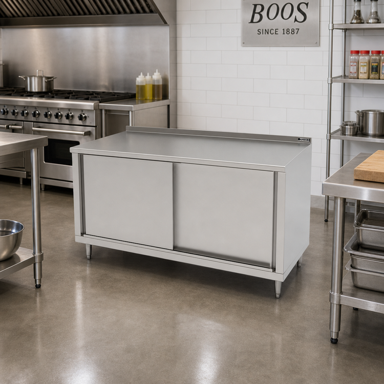 Product image #2 for John Boos 48"W x 24"D Cabinet Base Enclosed Work Table with Sliding Doors and 1-1/2" Rear Riser