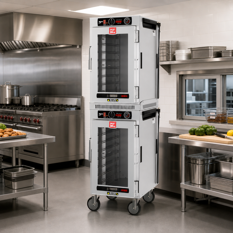 Product image #3 for Metro HotBlox Narrow Mobile Dual-Cavity Pass-Thru Insulated Holding Cabinet with Clear Front and Solid Rear Doors