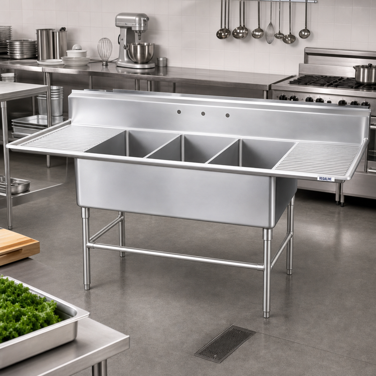 Product image #2 for Regaline Super Size Fabricated 3-Compartment Stainless Steel Sink with Left and Right-Hand Drainboards