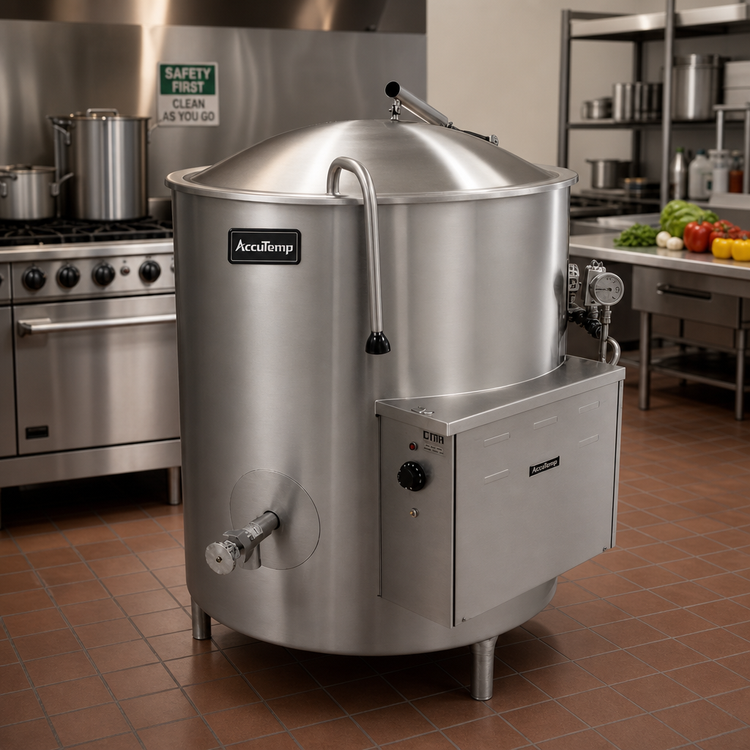 Product image #2 for AccuTemp Edge Series 80-Gallon Electric Stationary Steam Kettle, 2/3 Jacket, Leg-Mounted