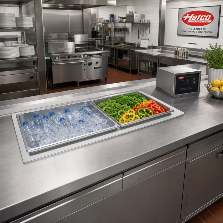 Product image #2 for Hatco Slim Remote Refrigerated Drop-In Cold Well with Condensing Unit, 2 Full-Size Pans