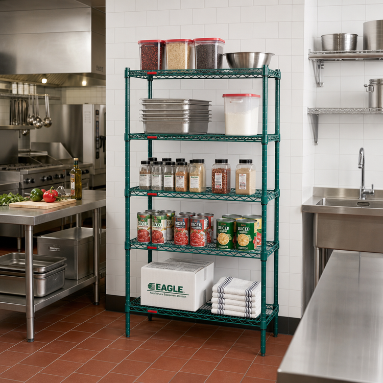 Product image #2 for Eagle Group Valu-Gard 5-Tier Wire Shelving Starter Unit, 30 x 24 x 74 Inches, Green Epoxy Finish