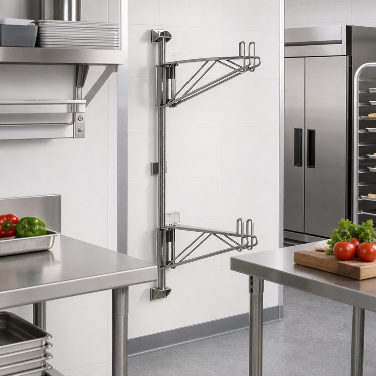 Product image #2 for Eagle Group Adjustable Post Wire Wall Mount Mid Unit for 24-Inch Deep Shelves, Stainless Steel, 33-Inch Post