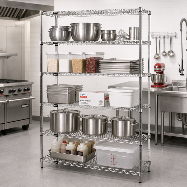 Product image #2 for Quantum 60"W x 24"D x 54"H Stationary Wire Shelving Starter Kit with 5 Shelves, 304 Stainless Steel