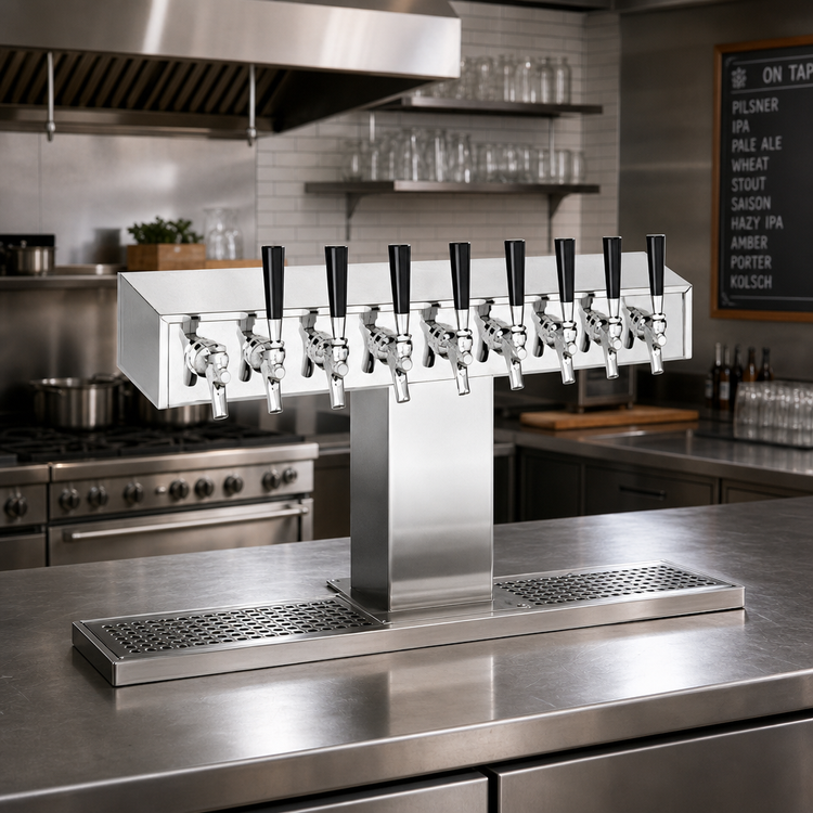 Product image #2 for Perlick Wide Base Extra High 10-Faucet Glycol-Cooled Draft Beer Tower