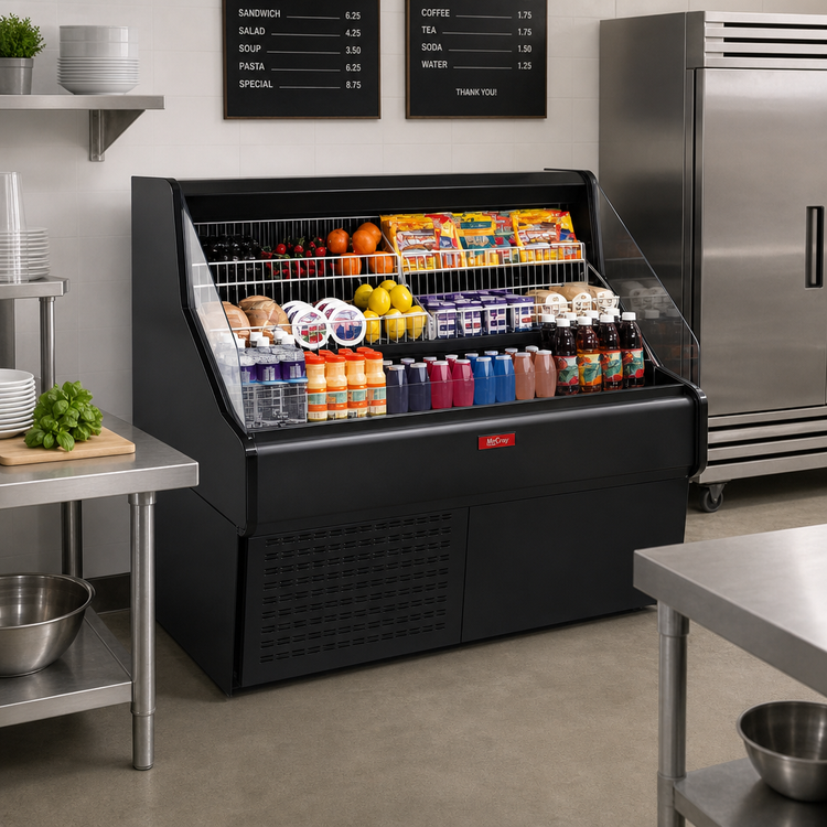 Product image #2 for Howard-McCray Ovation Series Self-Contained Curved Plexi Open Merchandiser, 39 Inch, Black