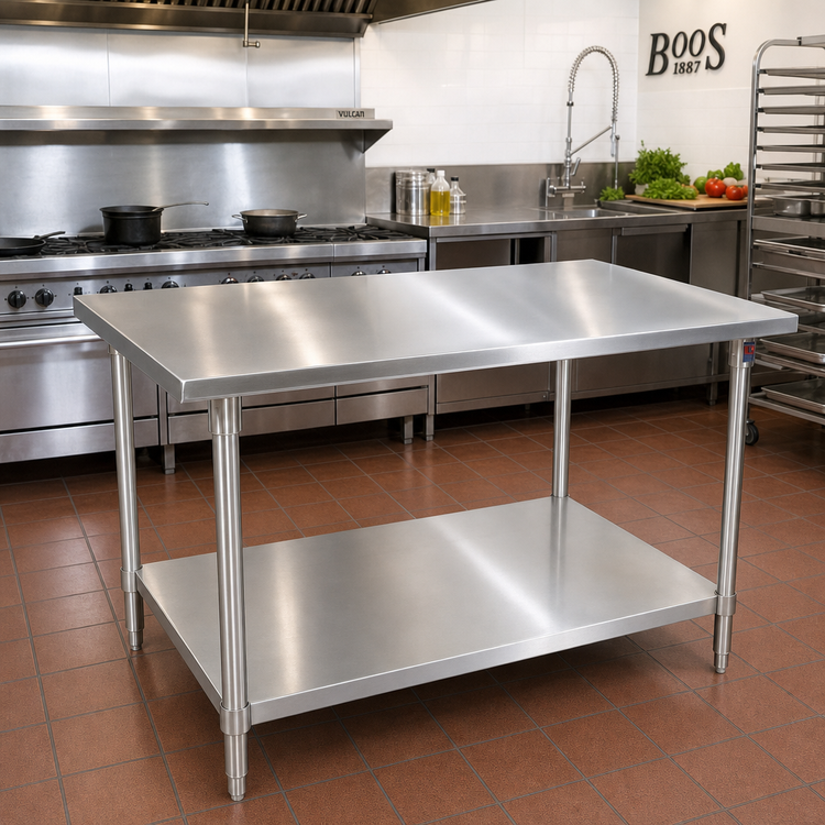 Product image #2 for John Boos 72 x 48-Inch 14-Gauge 300 Series Stainless Steel Top Work Table with Adjustable Undershelf