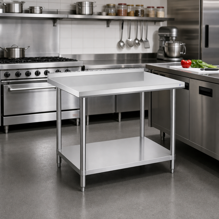 Product image #2 for 30 x 24 Inch Stainless Steel Work Table with 2-Inch Rear Splash Guard and Undershelf