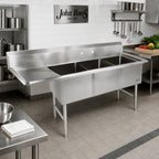Thumbnail image #2 for John Boos 3B184-1D18L-X 3-Compartment Sink with Left Drainboard, 16-Gauge Stainless Steel, 18" x 18" x 14" Bowls