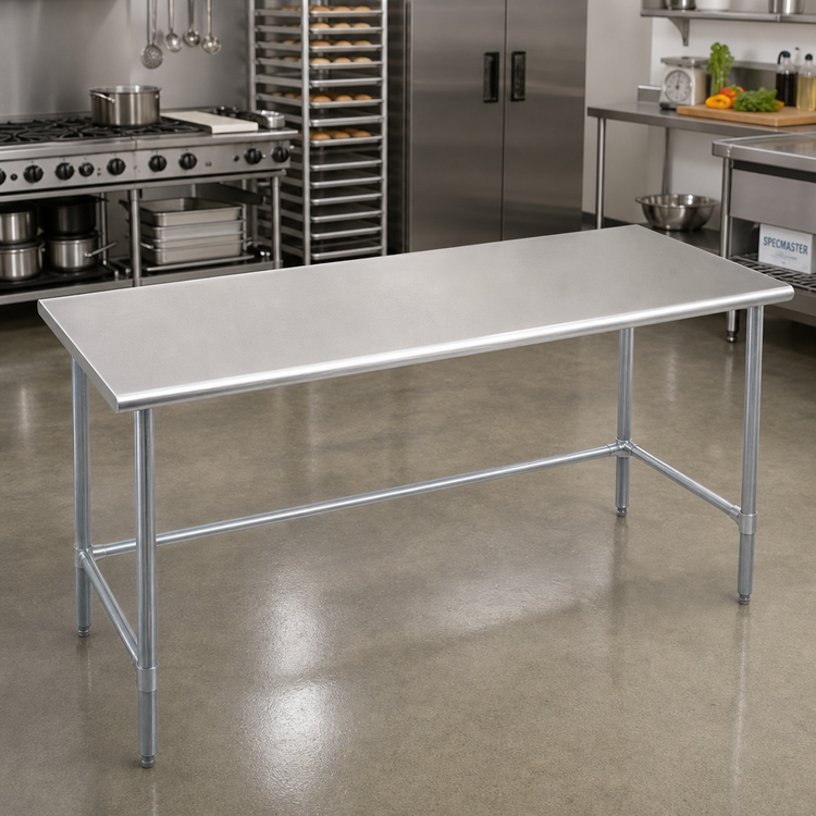 Product image #2 for Spec-Master 108-Inch x 36-Inch 14-Gauge 304 Stainless Steel Flat Top Work Table with Galvanized Tubular Base