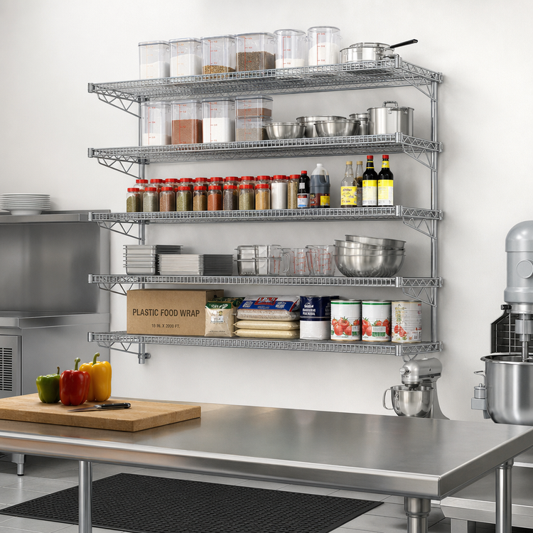 Product image #2 for Eagle QuadTruss 48 x 18 Inch 5-Tier Wall-Mounted Piggyback Shelf Kit, Chrome