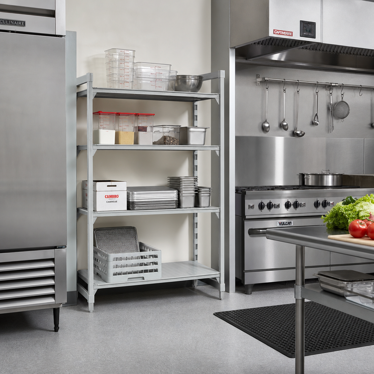 Product image #3 for Cambro Camshelving Premium Stationary Add-On Polymer Shelving Unit, 24"W x 42"L x 64"H, 4-Shelf Vented and Solid