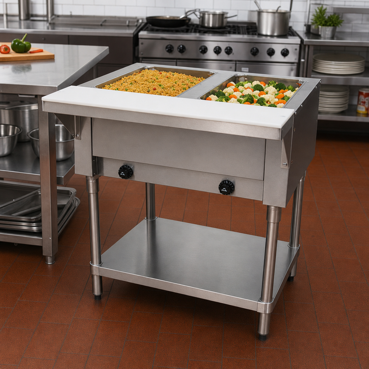 Product image #2 for 2-Well Natural Gas Hot Food Table with Stainless Steel Undershelf and Cutting Board