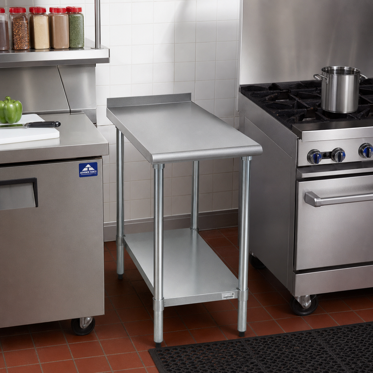 Product image #2 for Advance Tabco Special Value Series 12" x 30" 18-Gauge 430 Stainless Steel Equipment Filler Table with Galvanized Undershelf and Legs
