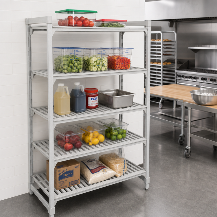 Product image #3 for Cambro Camshelving Premium 5-Tier Stationary Starter Unit, 24 x 36 x 64 Inch, Vented, Speckled Gray