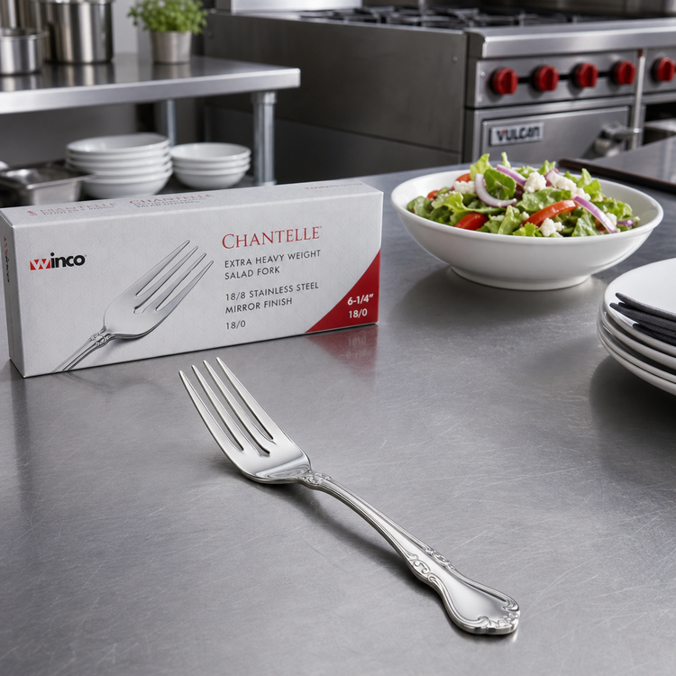 Product image #3 for Winco Chantelle 6-1/4-Inch Extra Heavy Weight Salad Fork, 18/8 Stainless Steel, Mirror Finish