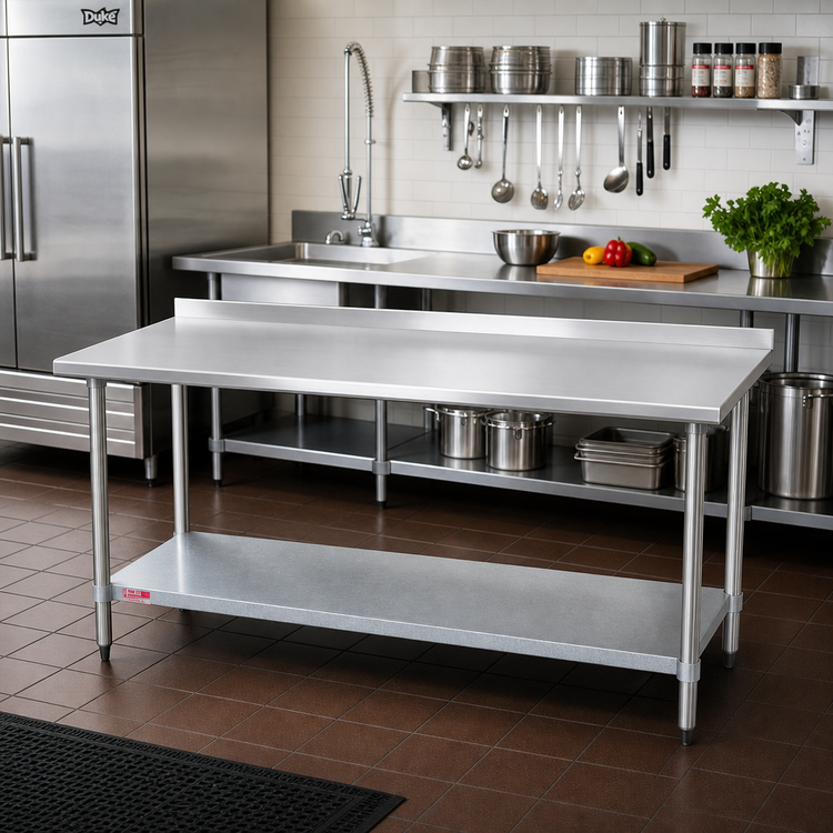 Product image #2 for Duke 84-Inch Long x 30-Inch Wide Stainless Steel Work Table with 1-1/8-Inch Straight Riser and Galvanized Undershelf