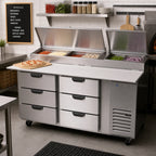 Thumbnail image #2 for Beverage Air DPD72HC-6 Two-Section Refrigerated Deli/Pizza Prep Table, 72-Inch, 6 Drawers, 19-Inch Cutting Board