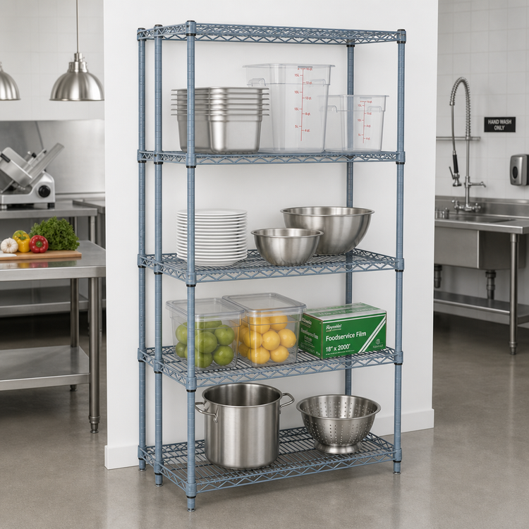 Product image #2 for Quantum 30 x 24 x 63 Inch Stationary Gray Epoxy Antimicrobial Wire Shelving Starter Kit