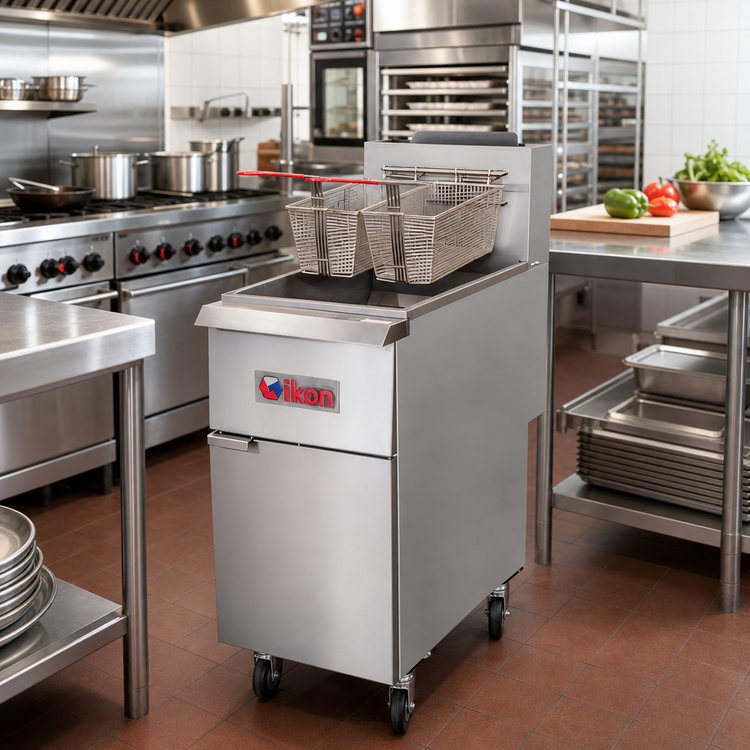 Product image #2 for IKON Cooking 35-40 lb LP Gas Floor Fryer with Millivolt Controls and Casters