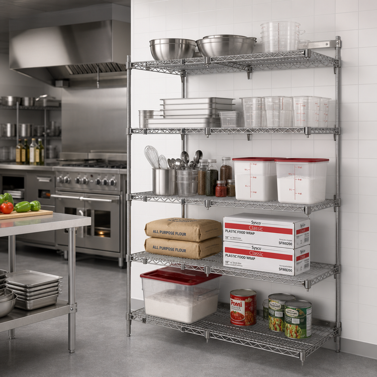 Product image #2 for Metro Super Erecta Super Adjustable Add-On Wire Shelving Unit, 42"W x 21"D x 74"H, 5-Shelf, Chrome Plated