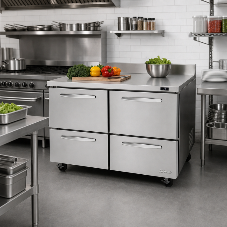Product image #2 for Turbo Air PRO Series 48-1/4-Inch Two-Section Stainless Steel Drawer Worktop Refrigerator with 4 Drawers, 12.2 Cu. Ft.