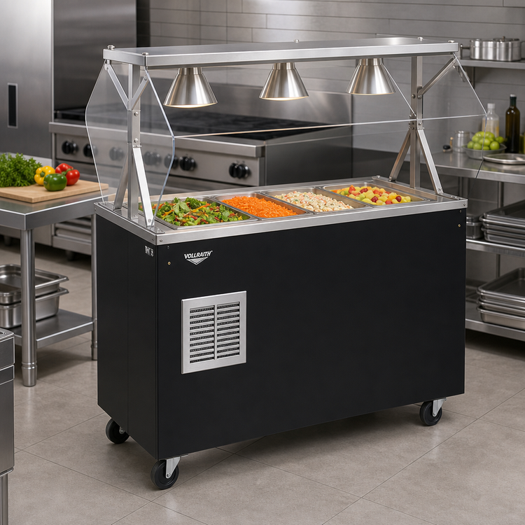 Product image #2 for Vollrath 2-Series Affordable Portable Refrigerated 4-Pan Cold Food Pan Buffet Station with Breath Guard and Storage Base