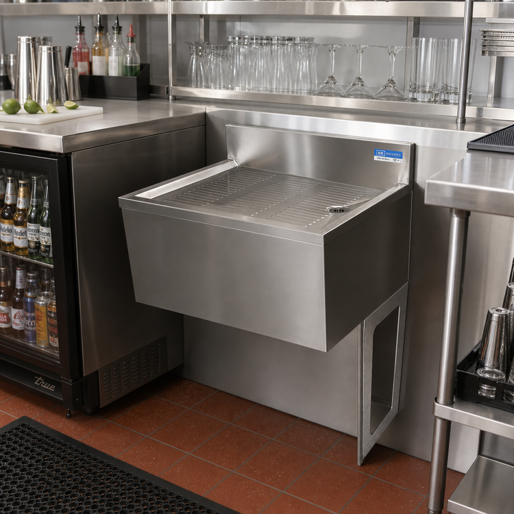 Product image #2 for BK Resources 36-Inch x 18-Inch Underbar Stainless Steel Drain Board with Drain, Open Base