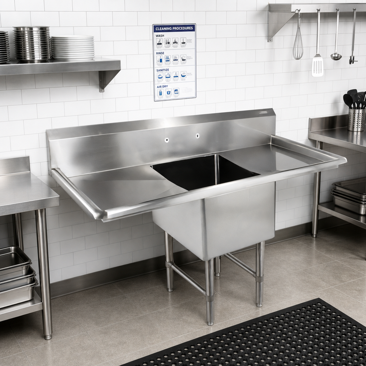 Product image #2 for John Boos B Series 1-Compartment Sink with 2 Drainboards and Splash-Mount Faucet Holes, 75-1/4" W