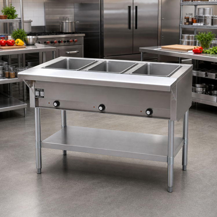 Product image #2 for Eagle Group 48-Inch Liquid Propane Hot Food Table with 3 Dry Wells, Open Base and Undershelf